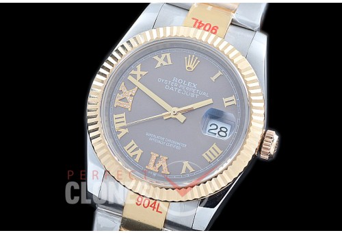 R36DJT-327 GMF 126233 SS/YG Fluted/Oyster Dark Rhodium Roman-Diamonds A-2824 904L Steel