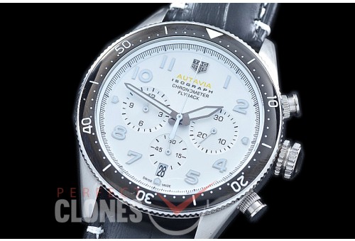 TG-AUT-101 Autavia Isograph Chronograph SS/LE White Jap OS 20 Quartz 