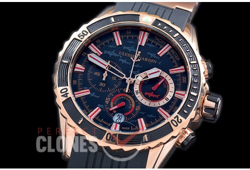 UNMMDC-112 Maxi Marine Diver Chronograph RG/RU Black Hammerhead Shark Sticks