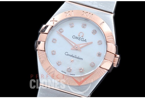 0 OMCON-25-211 Constellation Quartzz 25mm SS/RG White Diamonds Swiss Quartz