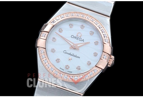 0 OMCON-25-212D Constellation Quartz 25mm SS/RG White Wavy Diamonds Swiss Quartz
