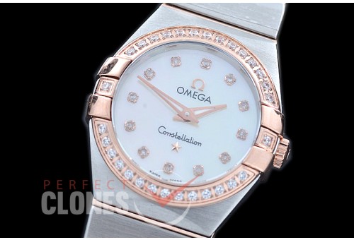 0 OMCON-25-211D Constellation Quartz 25mm SS/RG White Diamonds Swiss Quartz