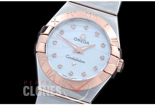 0 OMCON-25-212 Constellation Quartzz 25mm SS/RG White Wavy Diamonds Swiss Quartz