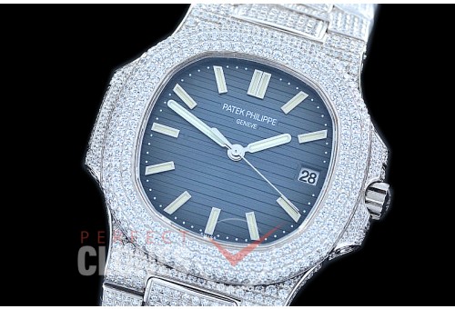 PP00523 Nautilus 5711 Jumbo Bling SS/SS Blue Miyota 9015 Mod to Calibre 324 