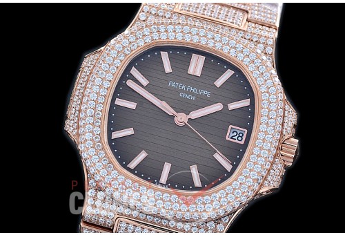 PP00528 Nautilus 5711 Jumbo Bling RG/RG Grey Miyota 9015 Mod to Calibre 324 