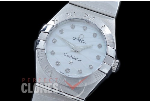 0 OMCON-25-112 Constellation Quartz 25mm SS/SS White Wavy Diamonds Swiss Quartz