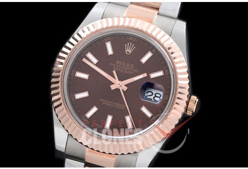 0 0 RL41DJ-18K-507S 126331 Fluted Bezel Oyster Brown Sticks TT SA 3136