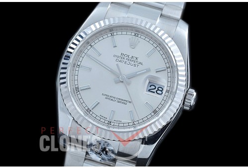 R36DJS-901 ARF/JF V3 126234 SS/SS Fluted/Oyster Silver Sticks SH 3135 904L Steel 