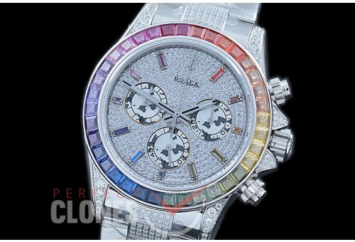 RLDUB00022 JHF Daytona Rainbow 116598 RBOW SS/SS White Gold Diamond Crested Dial A7750