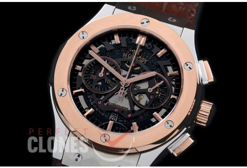 0 HBFSC00248 Classic Fusion Chronograph SS/RG/LE Black Skeleton A-7750