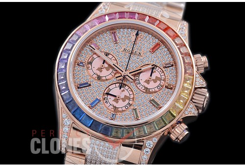 RLDUB00024 JHF Daytona Rainbow 116598 RBOW RG/RG Rose Gold Diamond Crested Dial A7750