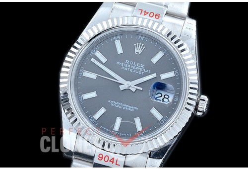 R41DJS-103 NF Datejust II 126334 904L Steel Fluted/Oyster SS/SS Dark Rhodium Sticks SA 3235
