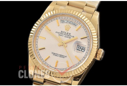 R36DDF-100 BP 128238 2019 DayDate YG/YG Fluted/President Silver Sticks A-2836