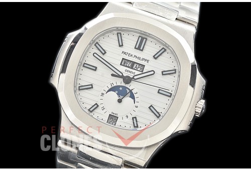 PP-5726-011 PF Nautilus 5726 Annual Calender SS/SS White Miyota 9100 Mod to Calibre 324