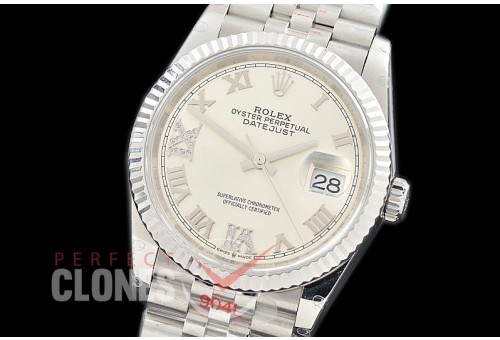 R36DJS-3235-127 GMF 126234 SS/SS Fluted/Jubilee Silver Roman-Diamonds SH 3235 904L Steel 