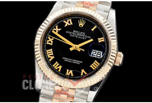 R36DJT-3235-122 GMF 126233 SS/YG Fluted/Jubilee Black Roman SH 3235 904L Steel 