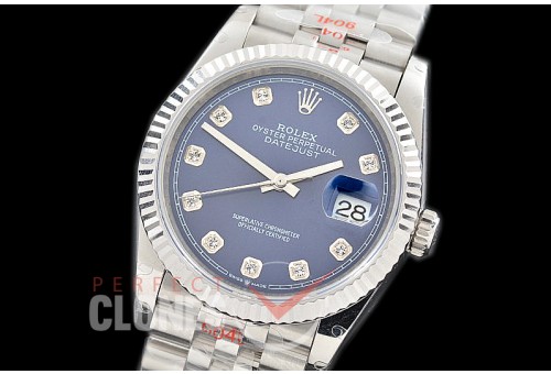 R36DJS-3235-114 GMF 126234 SS/SS Fluted/Jubilee Blue Diamonds SH 3235 904L Steel 