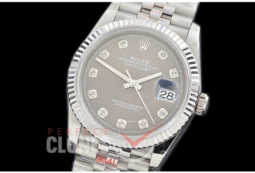 R36DJS-3235-113 GMF 126234 SS/SS Fluted/Jubilee Dark Rhodium Diamonds SH 3235 904L Steel 