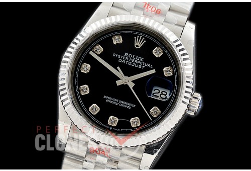R36DJS-3235-112 GMF 126234 SS/SS Fluted/Jubilee Black Diamonds SH 3235 904L Steel 