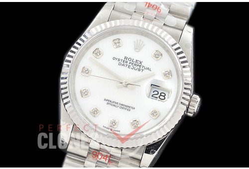 R36DJS-3235-117 GMF 126234 SS/SS Fluted/Jubilee MOP White Diamonds SH 3235 904L Steel 