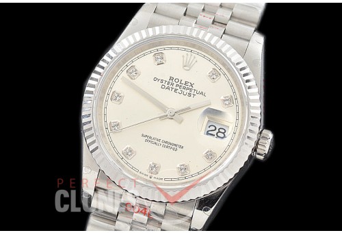 R36DJS-3235-110 GMF 126234 SS/SS Fluted/Jubilee Silver Diamonds SH 3235 904L Steel 