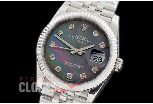 R36DJS-3235-118 GMF 126234 SS/SS Fluted/Jubilee MOP Black Diamonds SH 3235 904L Steel 