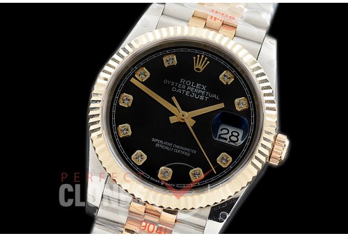 R36DJT-3235-112 GMF 126233 SS/YG Fluted/Jubilee Black Diamonds SH 3235 904L Steel 
