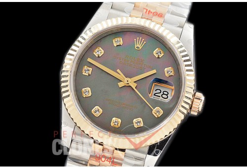 R36DJT-3235-118 GMF 126233 SS/YG Fluted/Jubilee MOP Black Diamonds SH 3235 904L Steel 