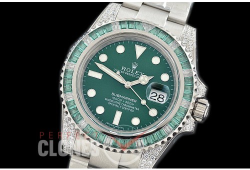 0 0 0 RLS-SP-028S NF Bling Special Edition Submariner 116610LV SS/SS Green SA 3135