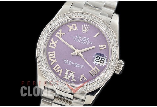 R31DJS-379 Datejust Midsize 278289RBR SS/SS Diam/President Violet Diam-Roman Asian Clone 2824