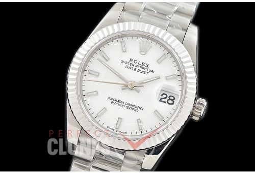R31DJS-301 Datejust Midsize 278289 SS/SS Fluted/President White Sticks Asian Clone 2824