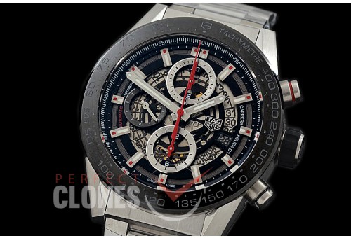 0 0 0 0 0 TGCH1-001 XF/VSF Carrera Heuer-01 Chronograph SS/SS Black Skeleton A-7750 