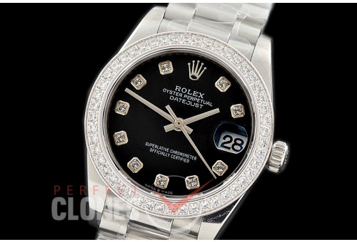 R31DJS-362 Datejust Midsize 278289RBR SS/SS Diam/President Black Diam Asian Clone 2824