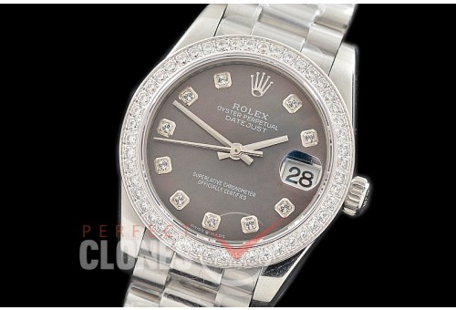 R31DJS-368 Datejust Midsize 278289RBR SS/SS Diam/President MOP Black Diam Asian Clone 2824