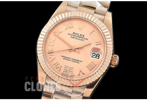 R31DJR-327 Datejust Midsize 278285 RG/RG Fluted/President Rose Gold Diam-Roman Asian Clone 2824