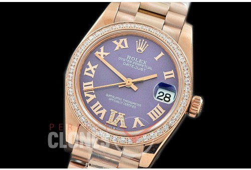 R31DJR-380 Datejust Midsize 278285RBR RG/RG Diam/President Violet Diam-Roman Asian Clone 2824