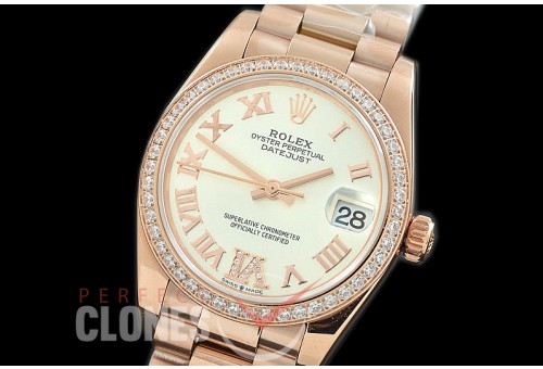 R31DJR-376 Datejust Midsize 278285RBR RG/RG Diam/President Silver Diam-Roman Asian Clone 2824