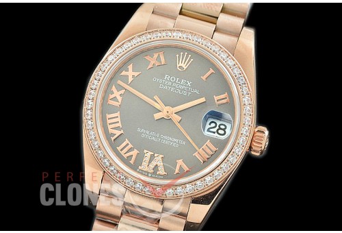 R31DJR-377 Datejust Midsize 278285RBR RG/RG Diam/President Dark Rhodium Diam-Roman Asian Clone 2824
