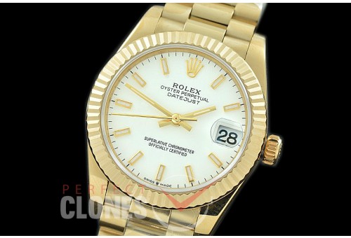 R31DJF-301 Datejust Midsize 278288 YG/YG Fluted/President White Sticks Asian Clone 2824