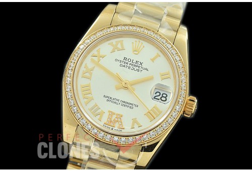 R31DJF-376 Datejust Midsize 278288RBR YG/YG Diam/President Silver Diam-Roman Asian Clone 2824