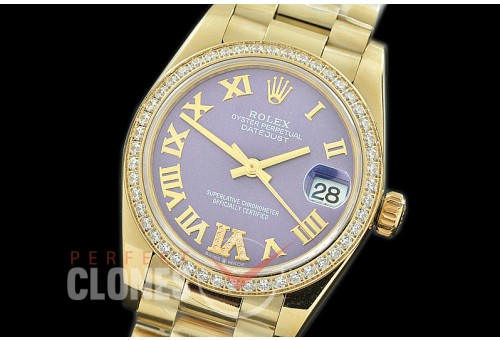 R31DJF-380 Datejust Midsize 278288RBR YG/YG Diam/President Violet Diam-Roman Asian Clone 2824
