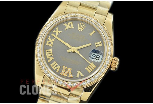 R31DJF-377 Datejust Midsize 278288RBR YG/YG Diam/President Dark Rhodium Diam-Roman Asian Clone 2824