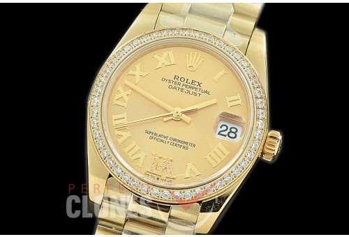 R31DJF-378 Datejust Midsize 278288RBR YG/YG Diam/President Gold Diam-Roman Asian Clone 2824