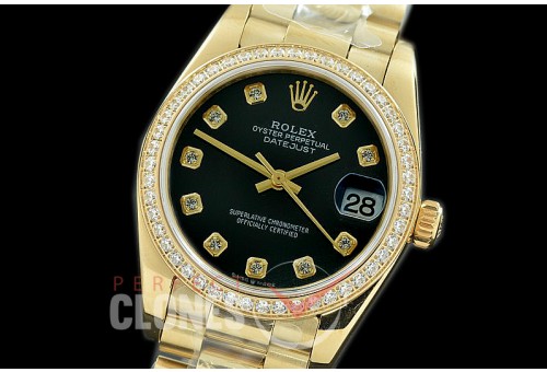 R31DJF-362 Datejust Midsize 278288RBR YG/YG Diam/President Black Diam Asian Clone 2824