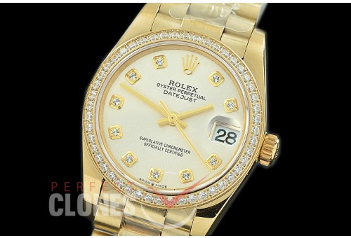 R31DJF-361 Datejust Midsize 278288RBR YG/YG Diam/President Silver Diam Asian Clone 2824