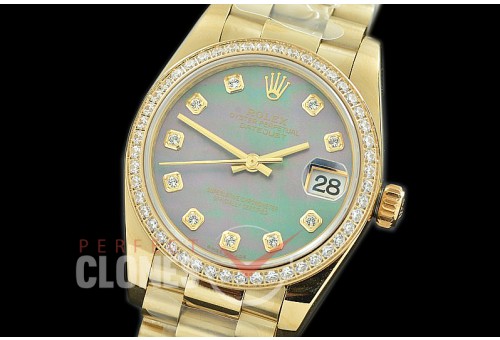 R31DJF-368 Datejust Midsize 278288RBR YG/YG Diam/President MOP Black Diam Asian Clone 2824