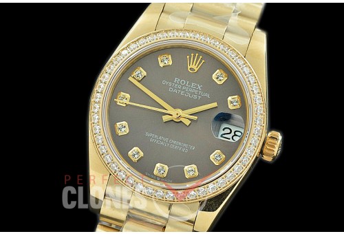 R31DJF-363 Datejust Midsize 278288RBR YG/YG Diam/President Dark Rhodium Diam Asian Clone 2824