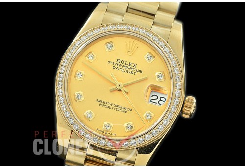 R31DJF-365 Datejust Midsize 278288RBR YG/YG Diam/President Gold Diam Asian Clone 2824
