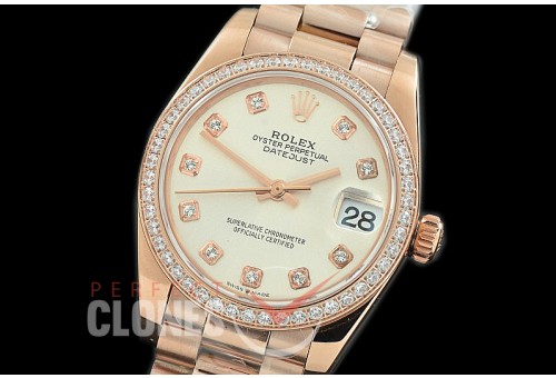 R31DJR-361 Datejust Midsize 278285RBR RG/RG Diam/President Silver Diamond Asian Clone 2824