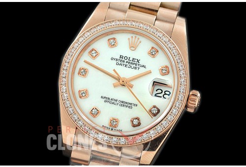R31DJR-367 Datejust Midsize 278285RBR RG/RG Diam/President MOP White Diamond Asian Clone 2824